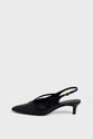 Black pointed-toe escarpins slingback heel with a small gold buckle on the ankle strap and a low micro talon, crafted in elegant cuir uni, set against a plain light gray background.