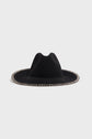 A black wide-brimmed chapeau en laine with a tall crown and an elegant liseré écru stitching detail around the edge, displayed on a plain white background.