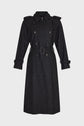 A long, dark gray trench à chevron double-breasted trench coat with a belt, shoulder epaulettes, and buttoned cuffs, displayed on a plain white background—this élégant manteau laine femme is the perfect blend of timeless style and sophistication.