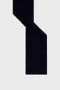 A long, dark navy blue rectangular écharpe marine is laid flat on a light gray background, with one end folded diagonally over the other.