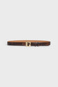 Brown slim ceinture en cuir Gerard Darel with a subtle effet python pattern and a small, square gold buckle, displayed on a plain white background.