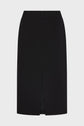 A black knee-length pencil skirt with a center front slit, shown against a plain white background.