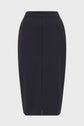 A black, knee-length pencil skirt—jupe droite noire en laine vierge—with a high waist and a simple, tailored design, displayed against a plain white background.