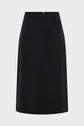 A plain black knee-length pencil skirt, or jupe noire mi-longue, with a simple, classic design is shown against a white background.