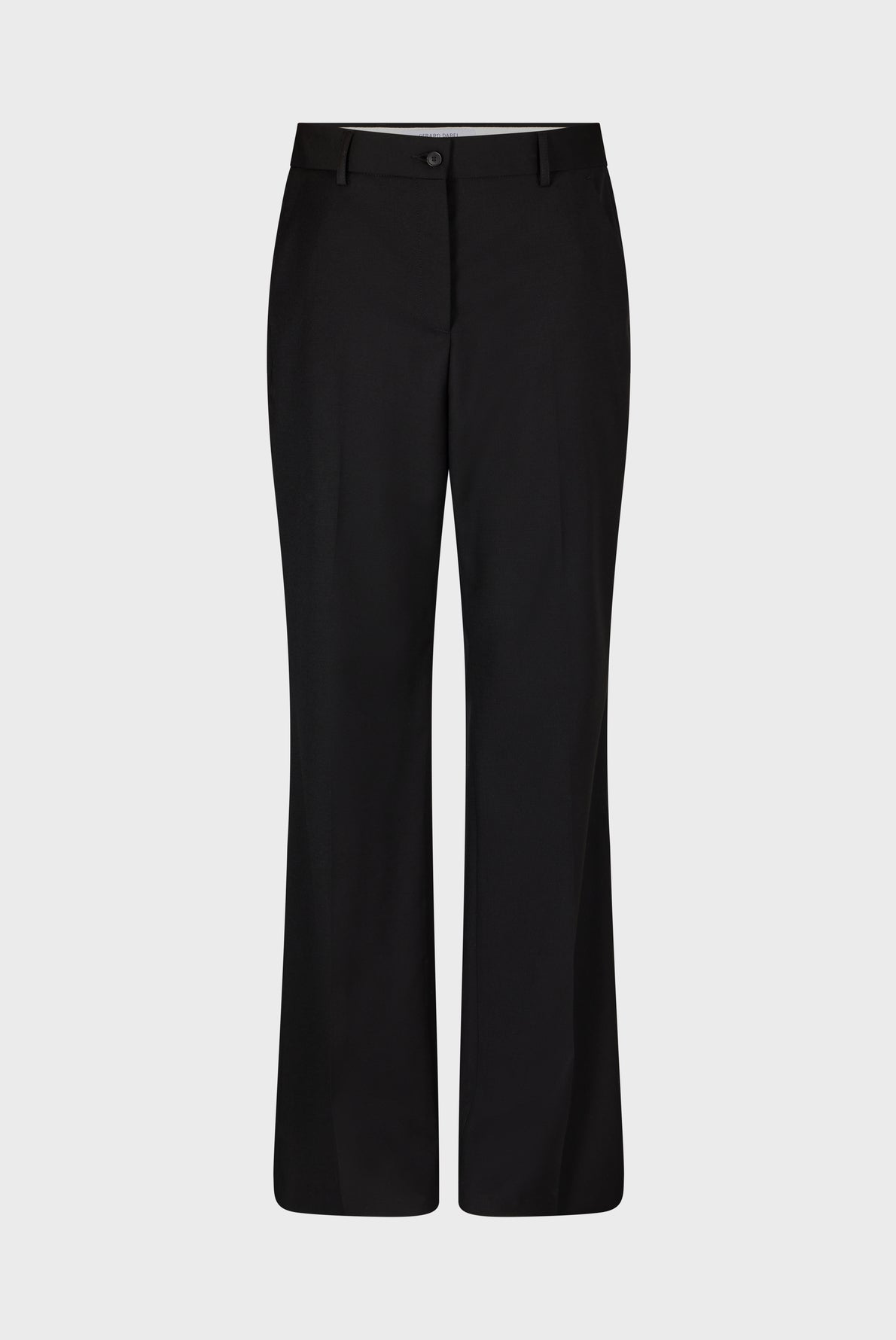 Black dress pants with a straight-leg cut, waistband with belt loops, button closure, and front zipper, displayed against a plain white background.