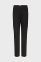 Black tailored dress pants with a slim, straight-leg fit in a confortable matière stretch. They have a flat front, waistband with belt loops, side pockets, and back welt pockets. These pantalon droit 7/8 are displayed on a white background.