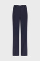 Navy blue pantalon tailleur with a straight-leg cut, made from tissu uni, featuring belt loops and a concealed front closure, displayed against a plain white background.