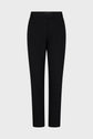 Black tailored straight-leg dress pants with a coupe ajustée, featuring belt loops, front pockets, and a minimalist design, displayed on a plain light gray background. These elegant pantalon femme are perfect for versatile styling.