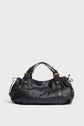 A black Darel sac à main cuir with two handles, gold hardware, and a slightly slouchy, textured design in luxurious cuir bubble, shown against a plain light gray background.