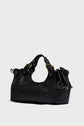 A black leather sac CHIARA GD handbag with gold hardware, two handles, and decorative side drawstrings, placed on a plain light background.