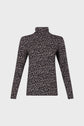 Long-sleeve turtleneck top with a black and beige allover floral pattern, displayed on a plain white background.