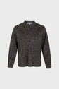 Long-sleeve blouse with a black and gray leopard print pattern reminiscent of a t-shirt imprimé léopard, featuring a flattering v-neckline that echoes the style of a col tunisien, and button detail at the front, displayed on a plain light gray background.