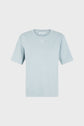 Light blue short-sleeve crew neck t-shirt with a small white logo centered on the chest, displayed on a plain white background.