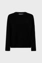 A plain black long-sleeve knit sweater with a crew neckline, displayed on a white background.