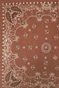 Brown bandana carré with white and black paisley, floral, and motifs géométriques along the border and scattered across the center. This symmetrical design on bandana coton features ornamental details for a classic touch.