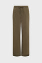 Olive green wide-leg pants with a drawstring waist, side pockets, and relaxed fit, displayed on a plain white background.