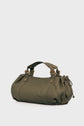 Olive green, textured leather handbag crafted from cuir bubble with two short handles, brass hardware, and drawstring detailing on the sides, displayed against a plain light background—this sac à main cuir exudes effortless sophistication reminiscent of the iconic sac 24H Darel.