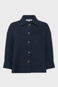 Navy blue, button-up surchemise coton with a collar, chest pocket, and cuffed sleeves, laid flat on a white background.