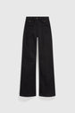 High-waisted, wide-leg black pants (pantalon taille haute jean noir) with front button closure, two front pockets, and two back pockets, laid flat on a white background.