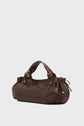 A dark brown cuir de vachette froissé leather sac à main with two short handles, gold-tone hardware, and drawstring accents on the sides, placed on a plain white background.