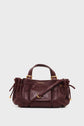 A dark brown leather sac à main with gold hardware, two top handles, a front pocket, side drawstring details, and an adjustable shoulder strap, displayed against a plain white background. This elegant sac 18H design combines timeless style with contemporary functionality.