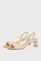 Pair of sandales cuir doré open-toe slingback sandals with low block heels, displayed on a white background.