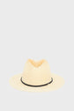 A light-colored chapeau en paille with a wide brim and a thin black band, made from paille tressée for optimal protection soleil, displayed on a plain light gray background.