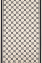 A geometric pattern with black interlocking octagons and small double F shapes on a beige background, bordered by two vertical black lines on each side, evokes the elegance of a foulard soie in an édition limitée collection.