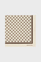 Cream-colored carré soie scarf with a repeating brown geometric pattern and a solid border. The iconic monogramme GD is subtly integrated into the design, while the brand name GERARD DAREL is printed in the lower right corner.