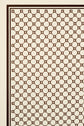 A geometric pattern of hexagons interconnected by short lines, creating a honeycomb effect, with a dark brown design on a cream-colored background and bordered by two brown lines. This élégant carré soie is highlighted by the subtle integration of the monogramme GD, making it an édition limitée accessory that combines timeless style with refined detail.