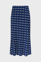 A navy blue jupe midi with a chic motif à pois, displayed on a plain white background.