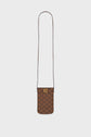 Brown crossbody bag with a checkered toile enduite monogrammée pattern, long thin strap, and a gold-tone fermeture magnétique clasp on the front. The porte-téléphone bag is displayed against a plain white background.
