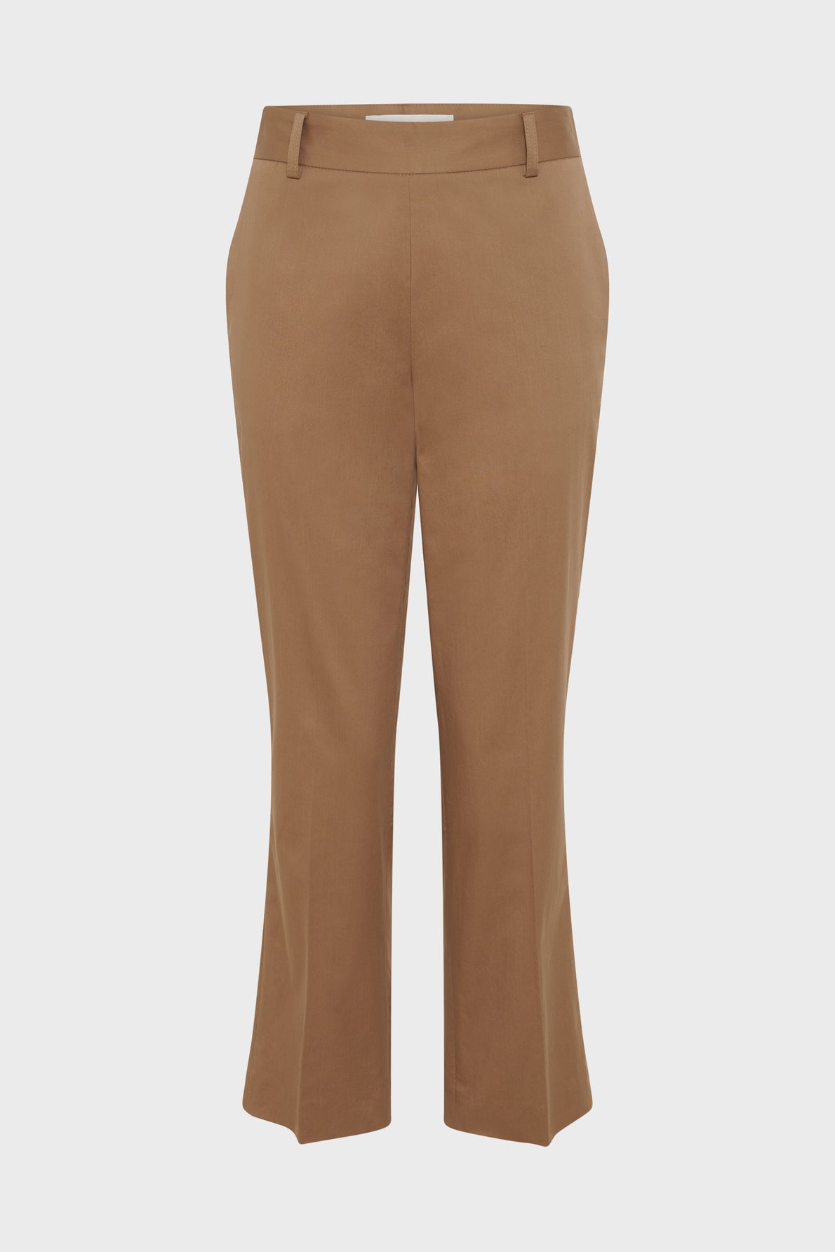Straight-leg brown dress pants with belt loops, a flat front, and no visible pockets, displayed on a plain white background. This pantalon coupe droite offers a classic silhouette that flatters any wardrobe.