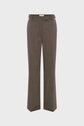 Brown tailored dress pants with belt loops, a taille haute fit, straight leg cut, and a classic motif géométrique, displayed against a plain white background.