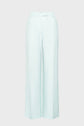 Light blue, high-waisted, wide-leg pantalon de tailleur displayed on a plain white background. Crafted from a lin mélangé fabric, the pants feature belt loops, a fitted waistband, and a front zipper closure—perfect for une tenue de bureau élégante.