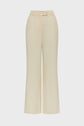 Wide-leg, high-waisted beige trousers with a front zipper and button closure, perfect as a pantalon tailleur femme for a tenue bureau chic, shown against a plain white background.