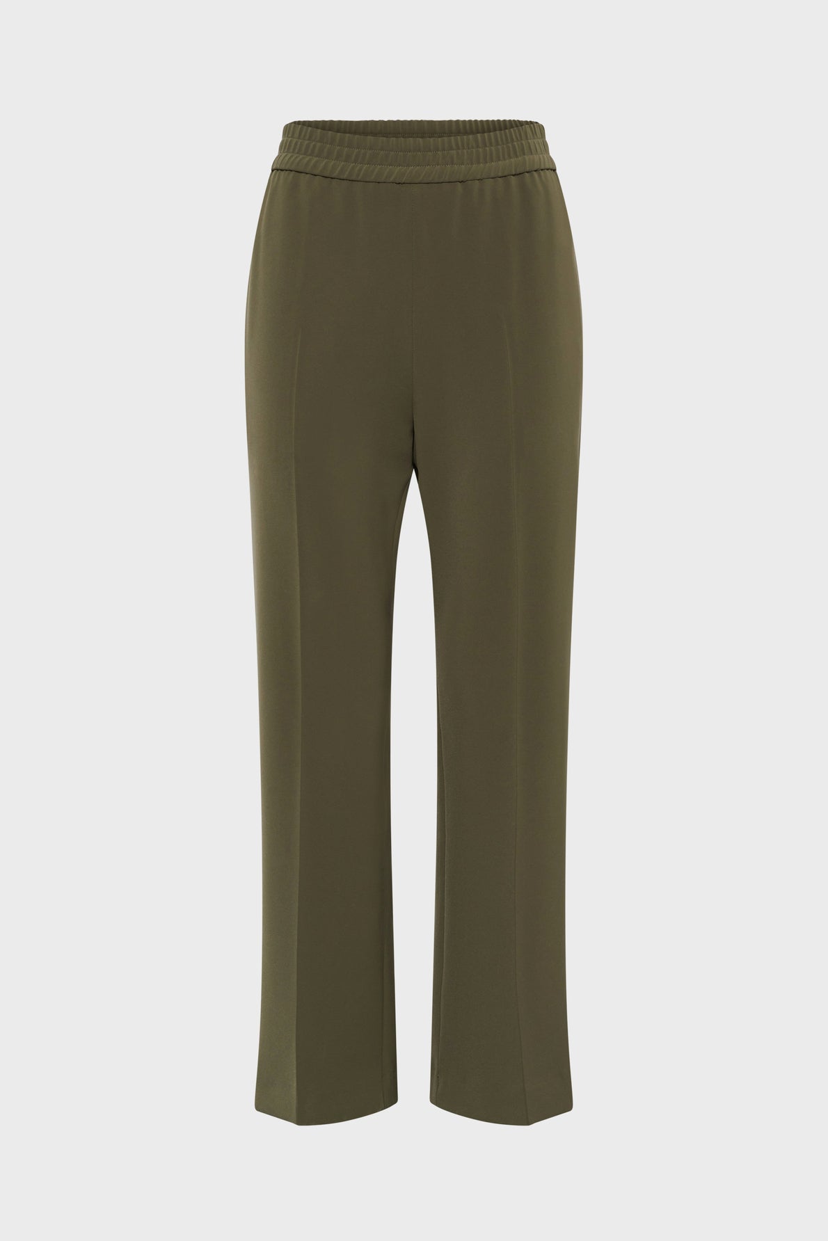 A pair of olive green, 7/8 straight-leg pants with a taille élastiquée, front seams, and no visible pockets, displayed on a plain white background.