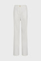 White straight-leg pants with a high waist, front button closure, and two side pockets displayed on a plain white background.
