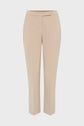 Beige tailored women’s dress pants with a straight-leg cut, front crease, and concealed waistband closure, these élégant pantalon de tailleur are displayed on a plain white background.