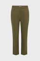 Olive green straight-leg pants with a mid-rise waist and a concealed front closure, displayed against a plain white background.