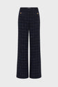 High-waisted, wide-leg pants in a dark plaid fabric with subtle white lines. Features two front buttons at the waistband and a tailored, structured fit.