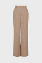 Beige, high-waisted, wide-leg linen trousers with belt loops and no visible pockets or fastenings, displayed against a plain white background.