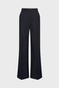 Black, high-waisted, wide-leg dress pants with front creases, belt loops, and side pockets, ideal for those who love the flattering silhouette of a pantalon taille haute. Displayed on a plain white background.