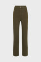Olive green straight-leg pants with a button and zip fly, front pockets, and belt loops, displayed on a plain white background.