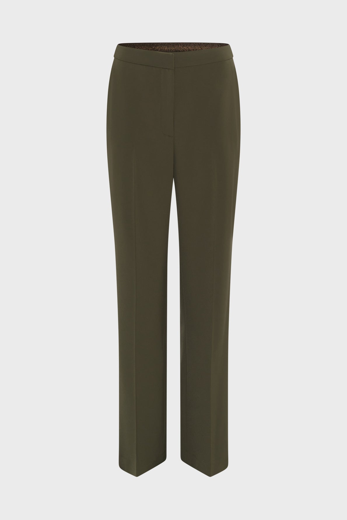 Olive green pantalon droit for women, featuring a chic straight-leg cut, flat front, and waistband, shown against a plain white background.