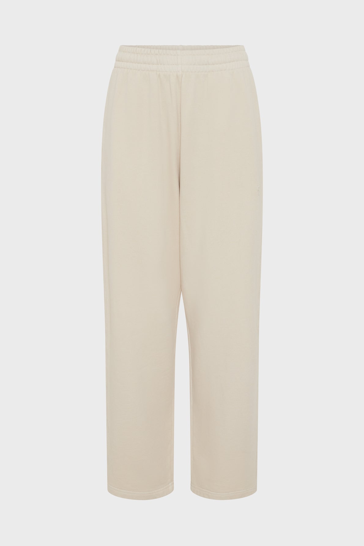 Beige pantalon de jogging en coton avec une ceinture élastique, des jambes droites et décontractées, sans logo GD visible ni aucun motif, présenté sur un fond blanc uni.