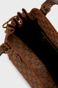 Open brown sac à main from maroquinerie Darel with a patterned interior featuring repeating B logos, gold hardware, and leather trim. The inside is spacious with a visible pocket set against the elegant lining—a perfect sac 24H for carrying your essentials in style.