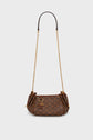 Brown checkered sac 24H mini handbag with gold hardware, chain strap, and decorative gold charms hanging from one handle; crafted in toile enduite monogrammée and set against a plain white background.