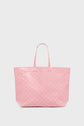 Large pink cabas en toile with two handles and a subtle repeating geometric pattern, displayed against a plain light gray background.