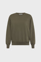 Olive green crewneck sweatshirt with long sleeves, ribbed cuffs, and hem, displayed against a plain white background.